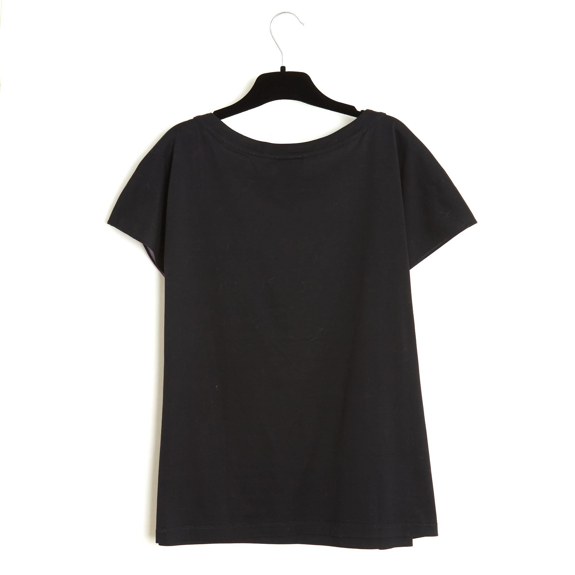 Chanel 2015 t-shirt noir FR48 Top Camelia CC aquarelle UK20 US18 en vente 1