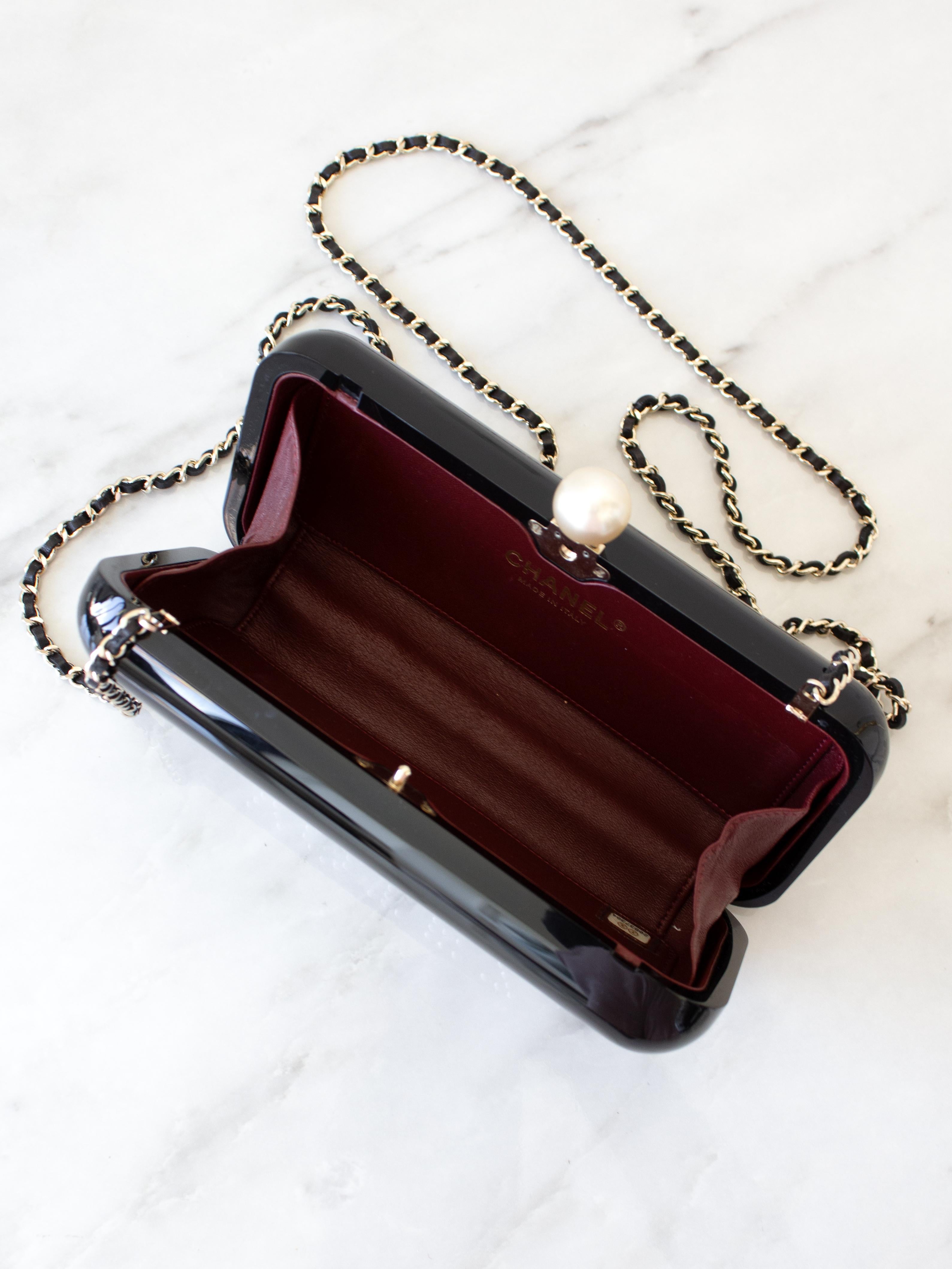 Chanel 2015 Votez Coco Black Pearl Plexiglass Minaudiere Evening Clutch Bag For Sale 9