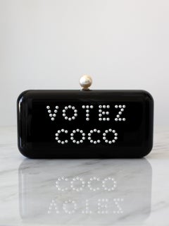 Chanel 2015 Votez Coco Black Pearl Plexiglass Minaudiere Evening Clutch Bag