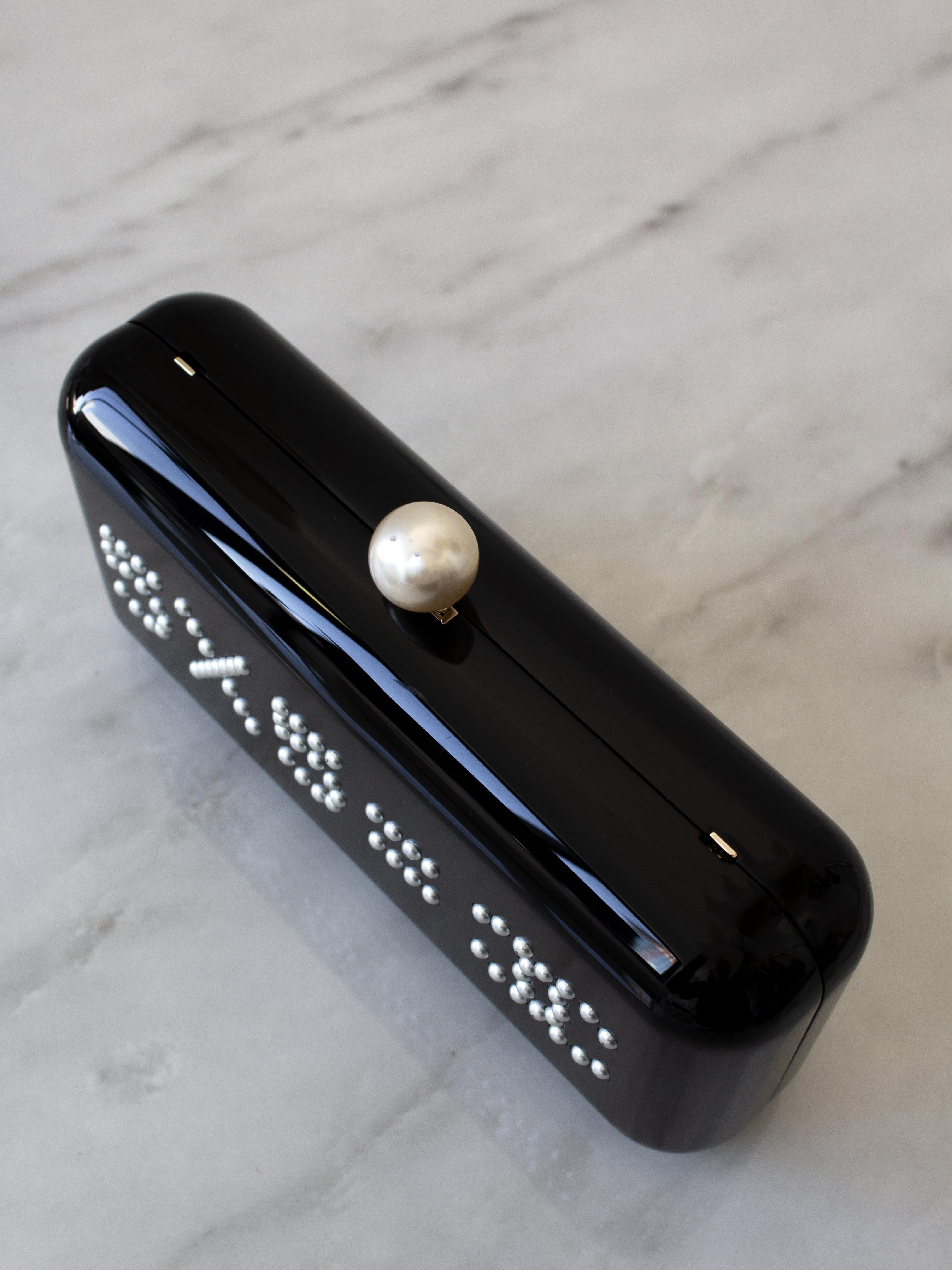 Chanel 2015 Votez Coco Black Pearl Plexiglass Minaudiere Evening Clutch Bag For Sale 4