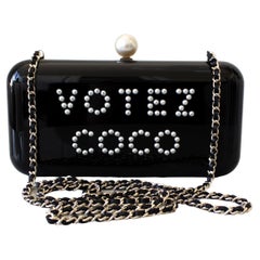 Used Chanel 2015 Votez Coco Black Pearl Plexiglass Minaudiere Evening Clutch Bag