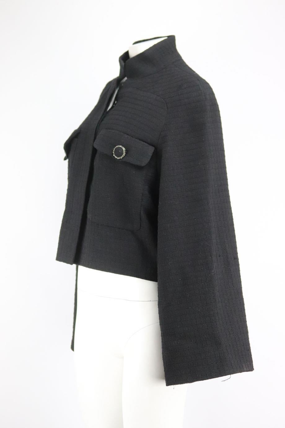 Black Chanel 2015 Wool Blend Tweed Jacket Fr 44 Uk 16