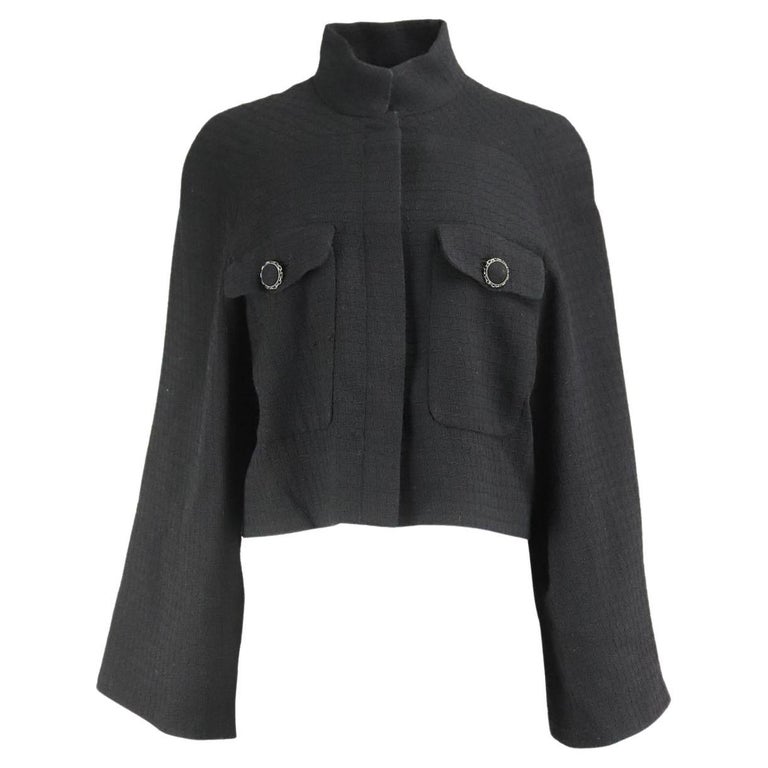 Versace Ladies Black / Multi Tweed Turtleneck Cropped Wool-blend