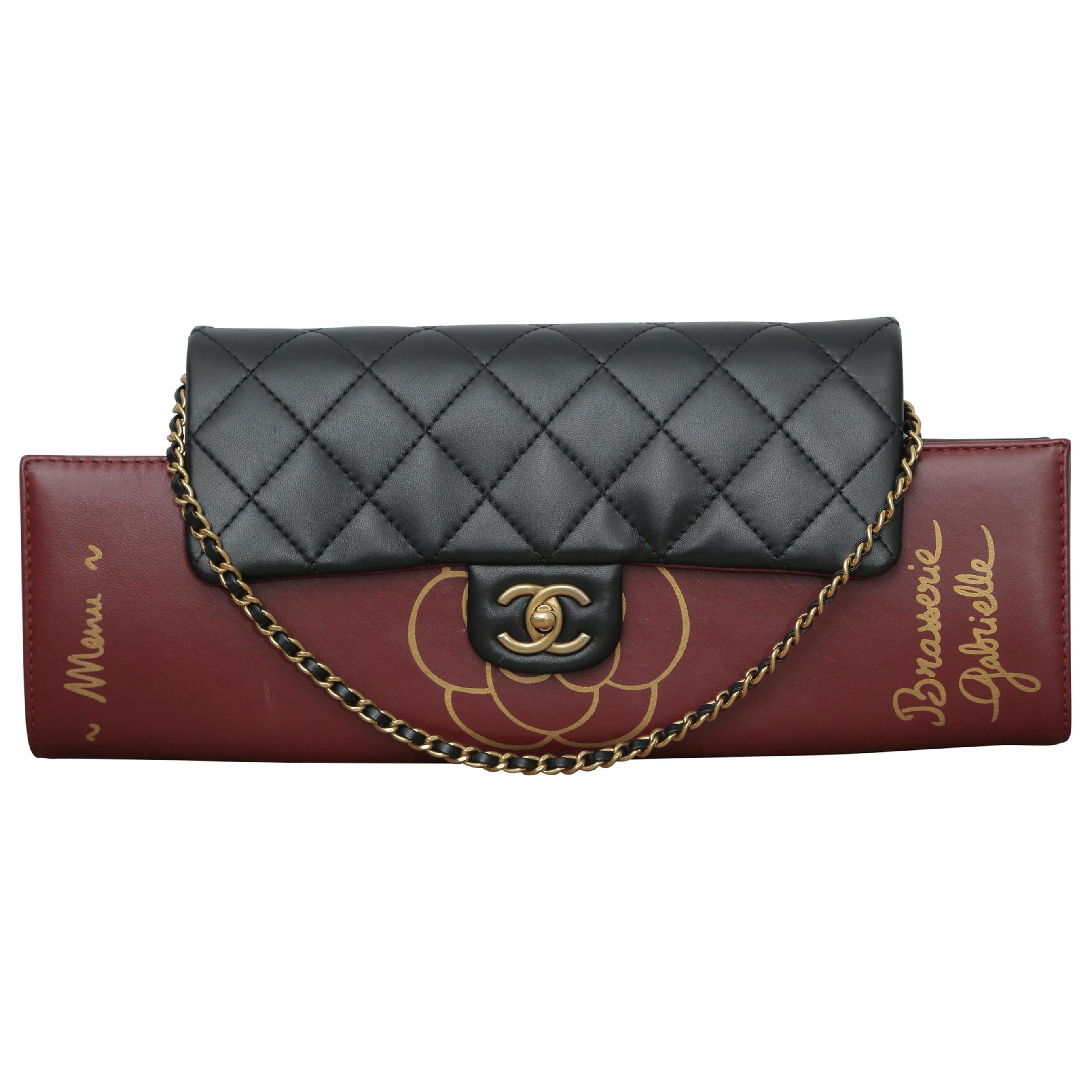 Chanel 2015s Burgundy Gabrielle Brasserie Menu Flap Clutch