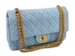 Sac à double rabat GHW 2.55 68184 Chanel 2016 226 Denim bleu réédition