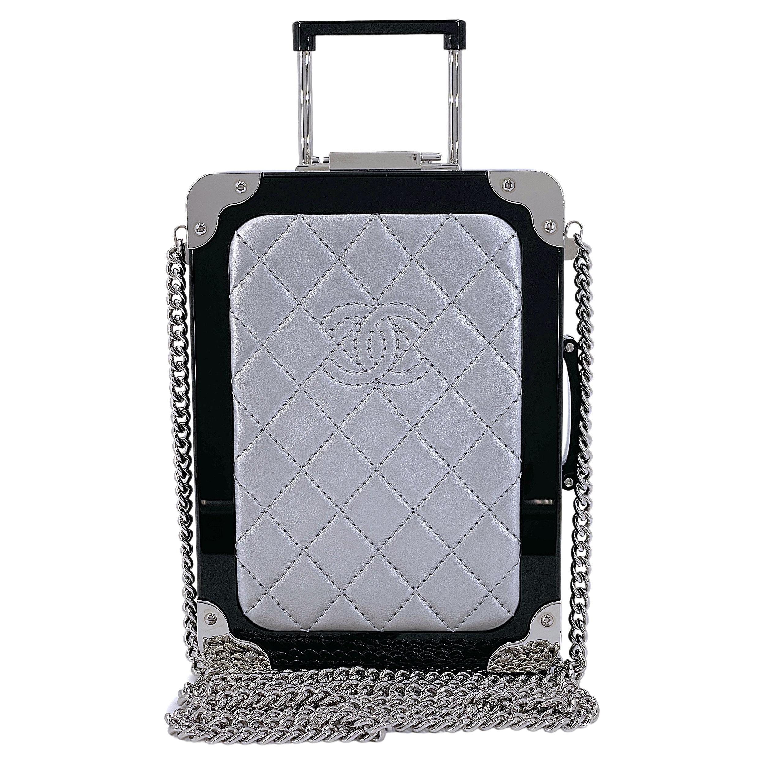 Chanel 2016 Airlines Evening In The Air Trolley Minaudière Bag Gray Silver 67681 For Sale