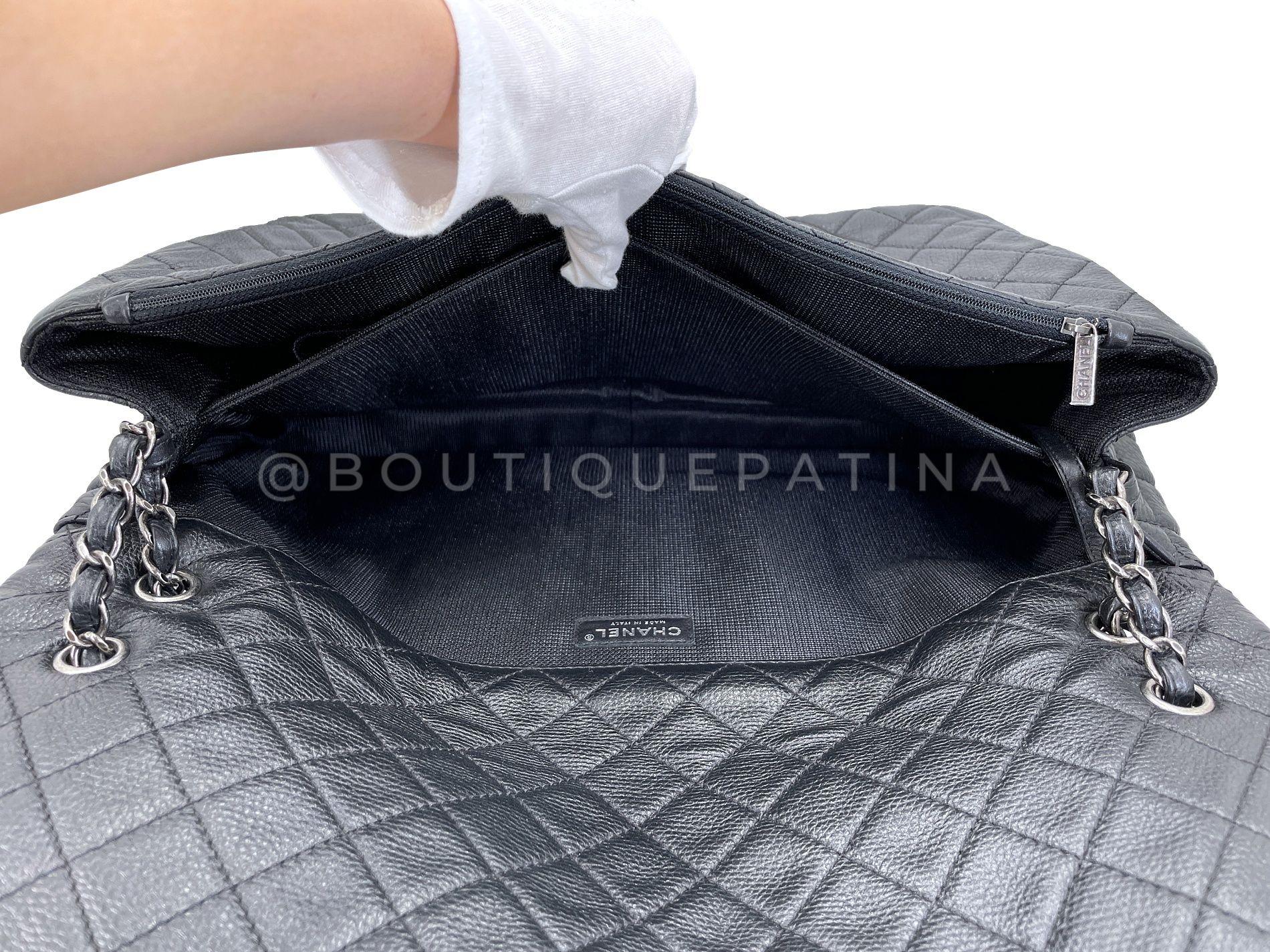 Chanel 2016 Black Grained Calfskin Airlines XXL Flap Bag 68161 For Sale 6