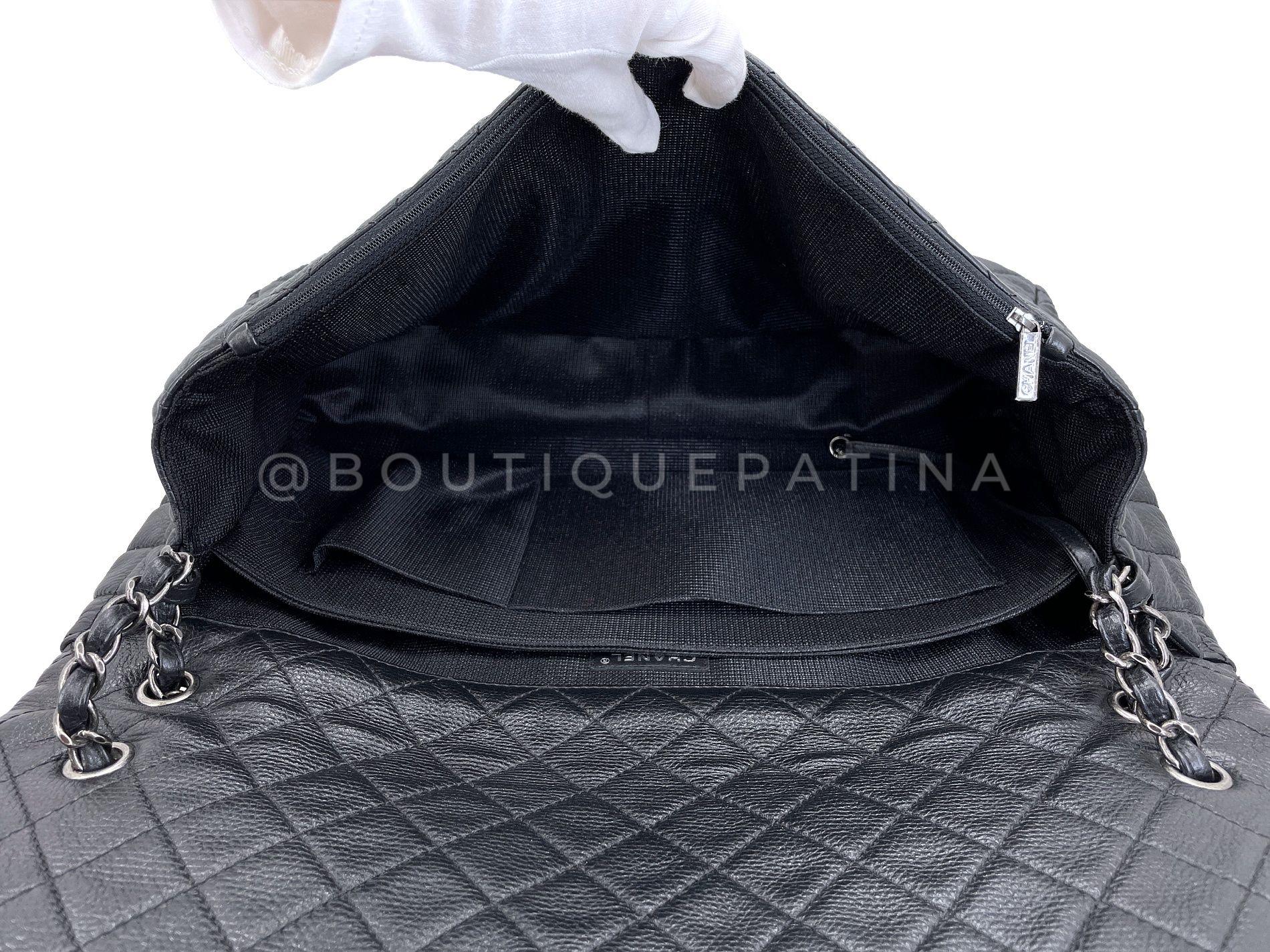 Chanel 2016 Black Grained Calfskin Airlines XXL Flap Bag 68161 For Sale 7
