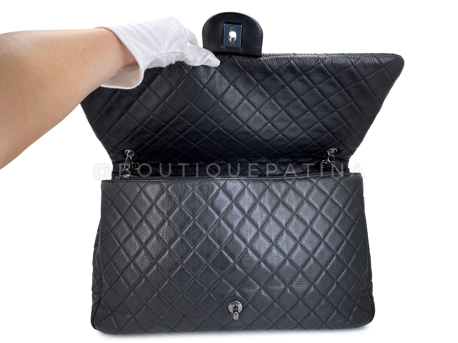 Chanel 2016 Black Grained Calfskin Airlines XXL Flap Bag 68161 For Sale 5