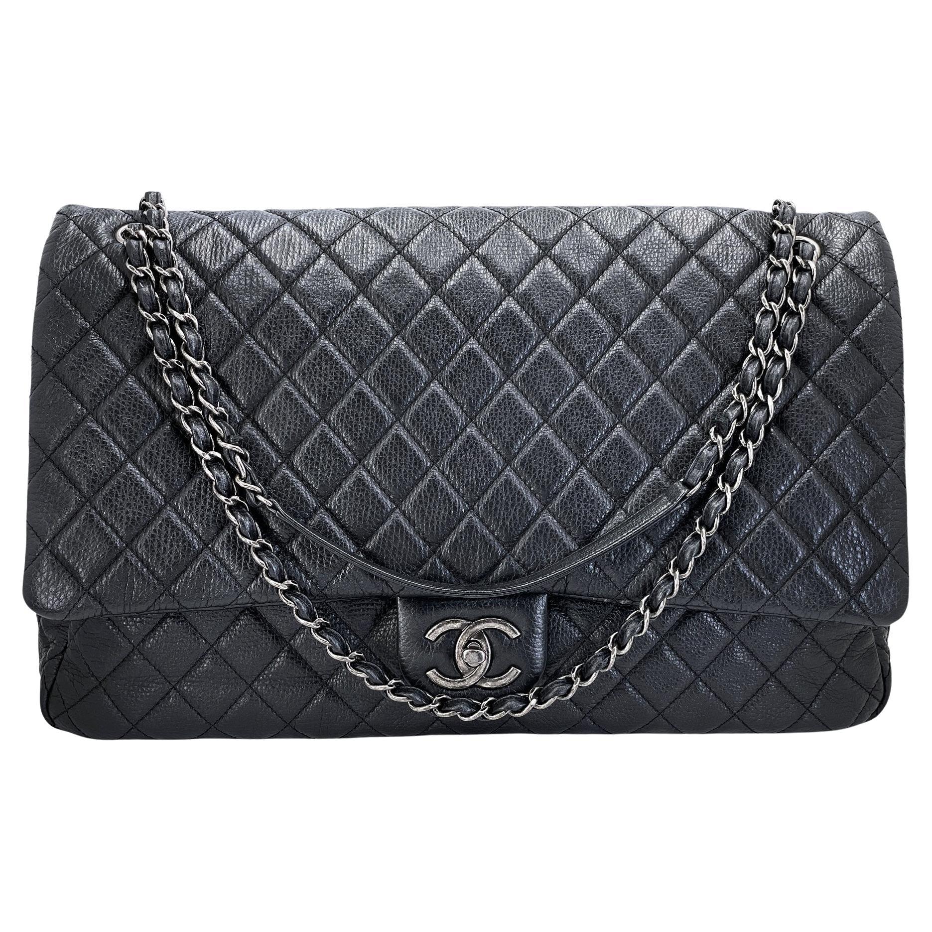 Chanel 2016 Black Grained Calfskin Airlines XXL Flap Bag 68161 For Sale