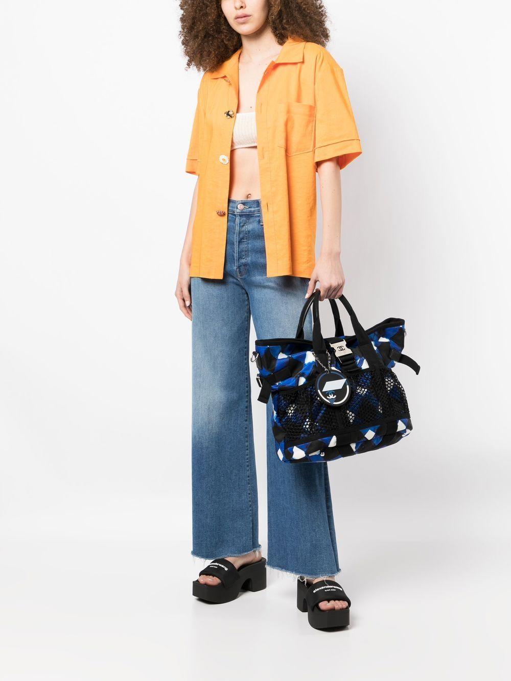 Nero Chanel 2016 Borsa da viaggio in nylon blu Tweed con stampa a diamante blu in vendita