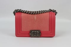 Chanel 2016 Boy Small Shagreen And Leather Shoulder Bag