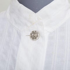 CHANEL 2016 cream cotton CC logo striped fitted shirt FR34 XS