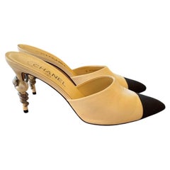 Chanel 2016 Cream Serpent Pearl Mules Sz.38.5