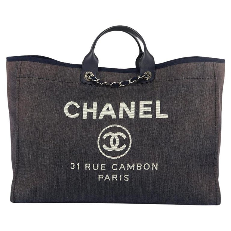 Sac cabas Deauville en toile et cuir extra-large 2016 de Chanel sur 1stDibs  | cabas chanel toile deauville