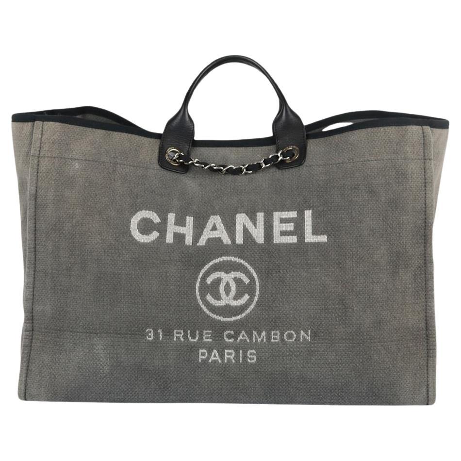 Chanel 2016 Deauville Extra Large Canvas And Leather Tote Bag For Sale at  1stDibs