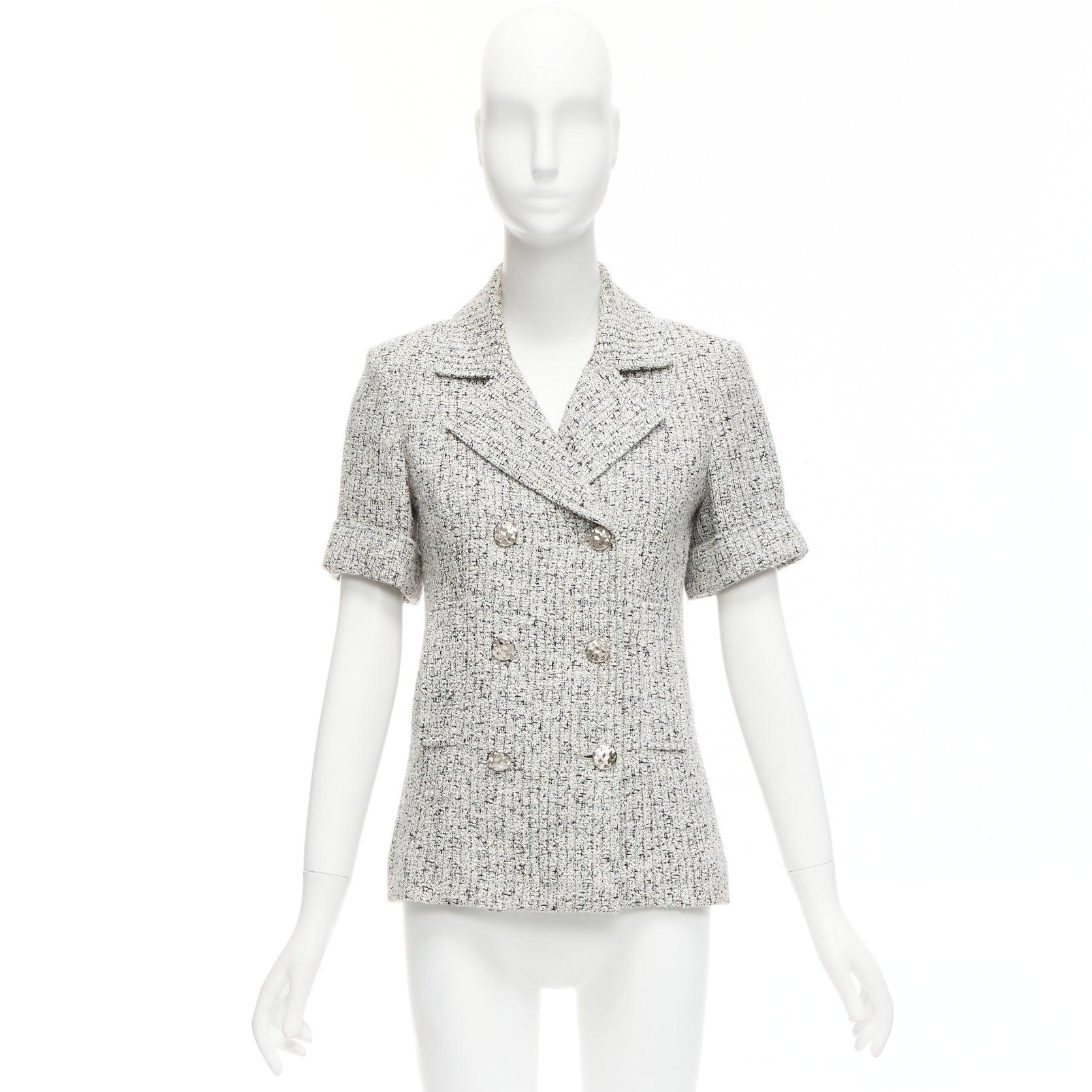 Chanel 2016 Fantasy Tweed argento CC bottoni maniche a polsino giacca FR36 S in vendita 5