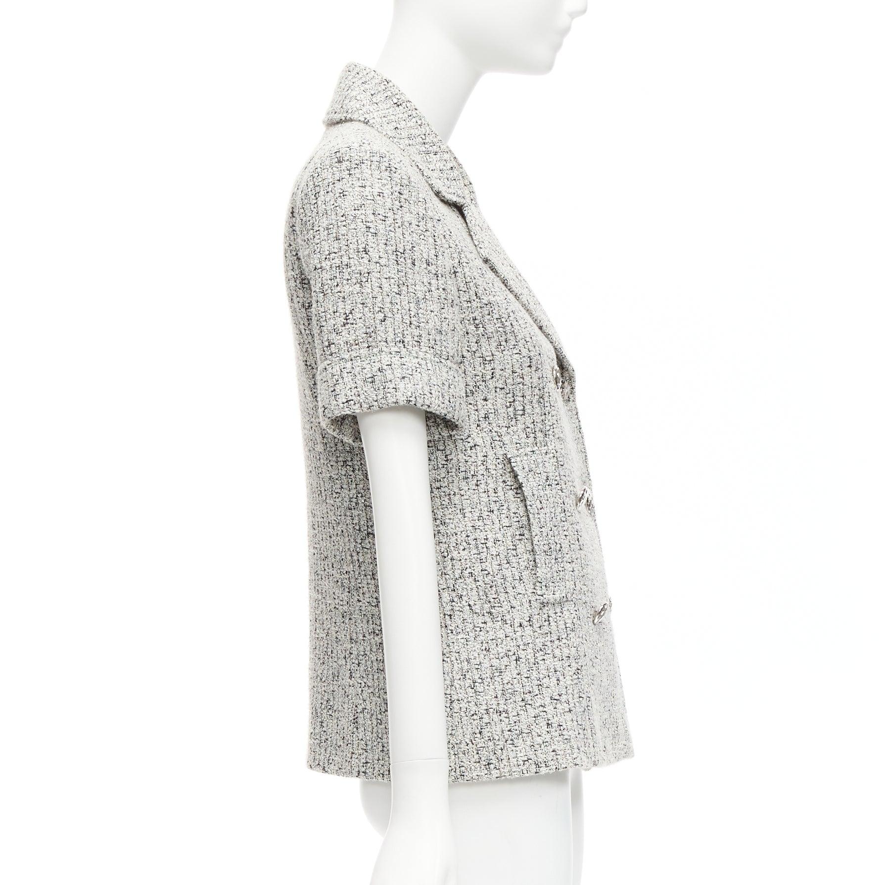 Donna Chanel 2016 Fantasy Tweed argento CC bottoni maniche a polsino giacca FR36 S in vendita