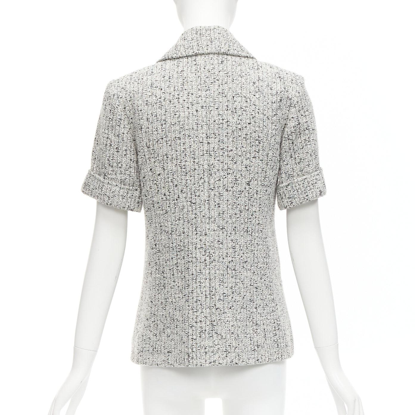 Chanel 2016 Fantasy Tweed argento CC bottoni maniche a polsino giacca FR36 S in vendita 1