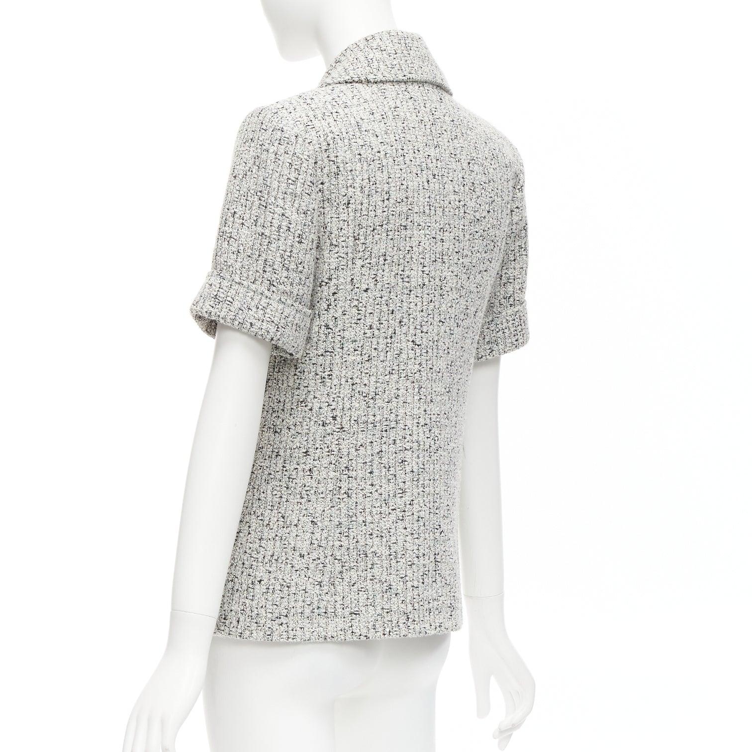 Chanel 2016 Fantasy Tweed argento CC bottoni maniche a polsino giacca FR36 S in vendita 2