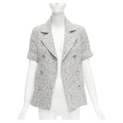 CHANEL 2016 Fantasy Tweed silver CC buttons cuffed sleeves jacket FR36 S