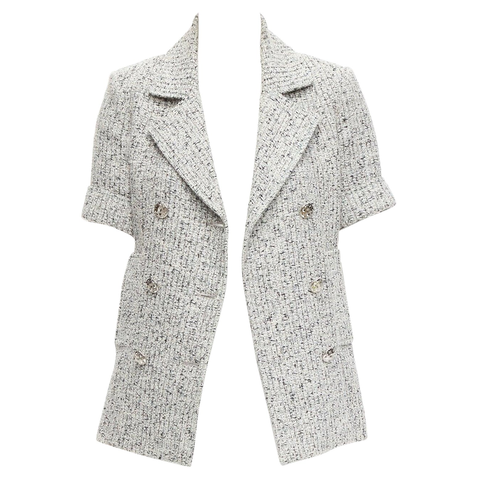 CHANEL 2016 Fantasy Tweed silver CC buttons cuffed sleeves jacket FR36 S