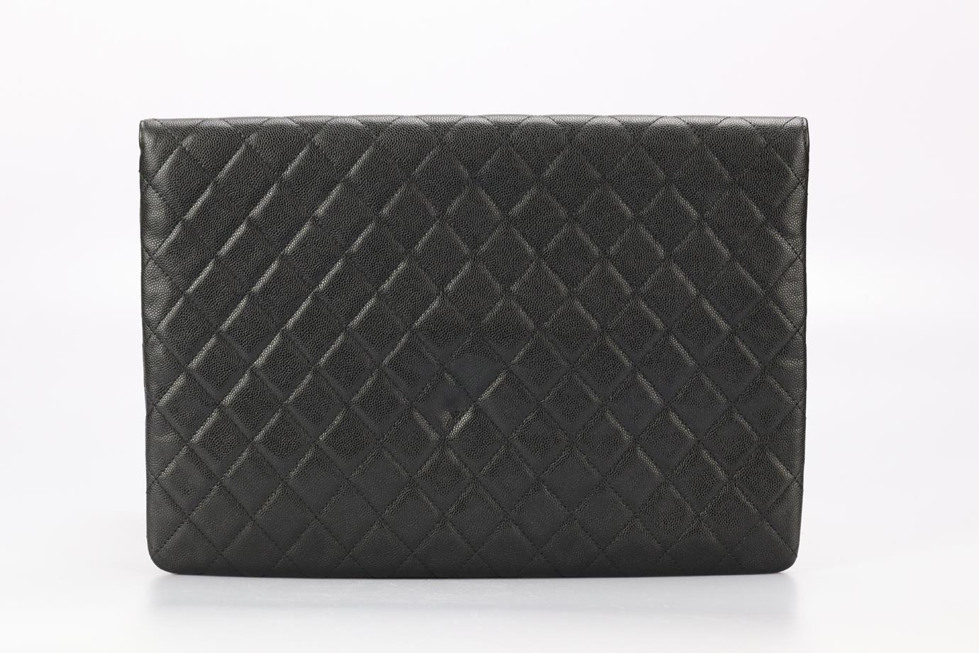 Black Chanel 2016 Golden Class O-case Large Quilted Caviar Leather Clutch