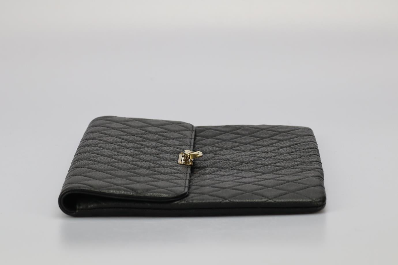 Chanel 2016 Golden Class O-case Large Quilted Caviar Leather Clutch In Excellent Condition In London, GB