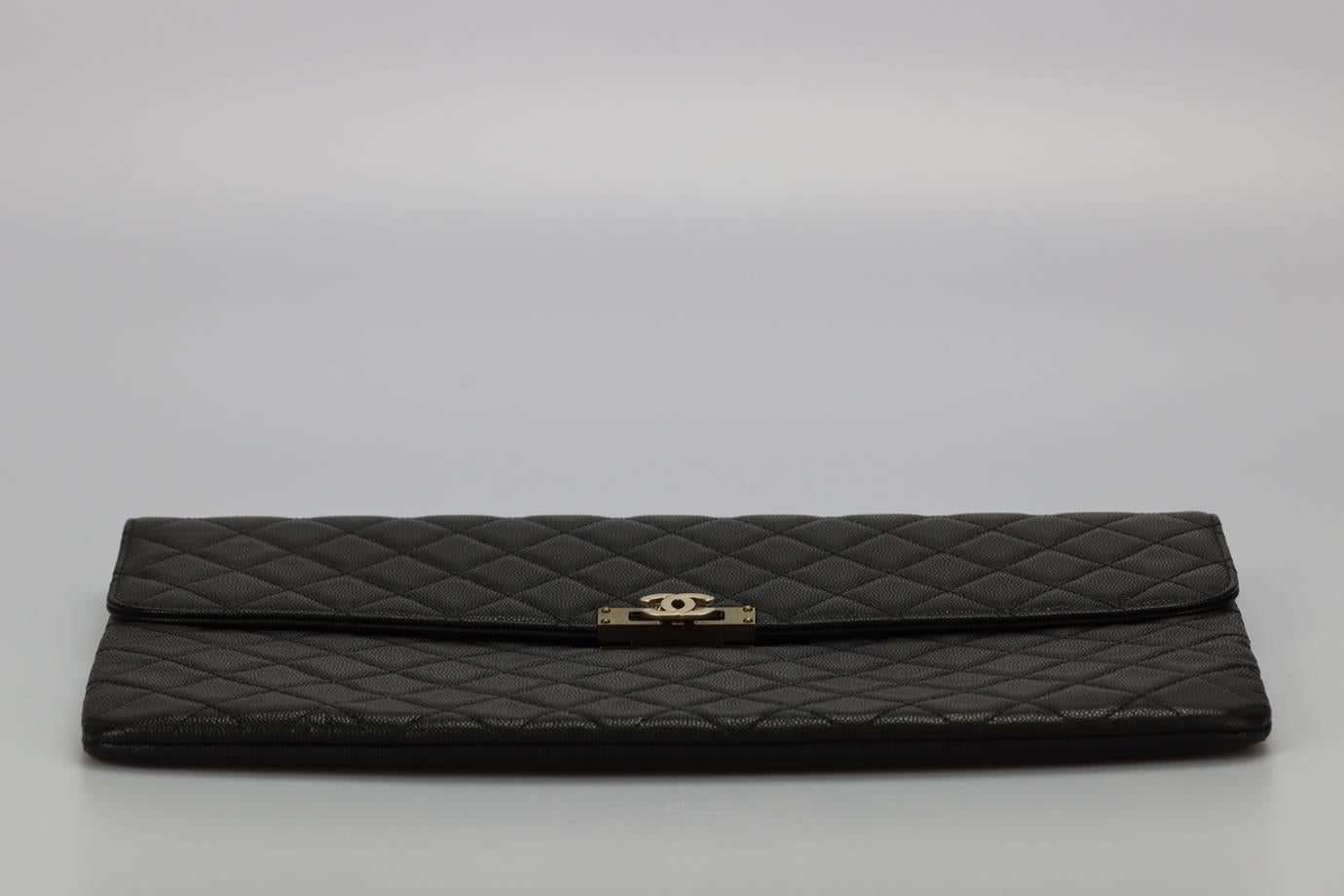 Women's Chanel 2016 Golden Class O-case Large Quilted Caviar Leather Clutch