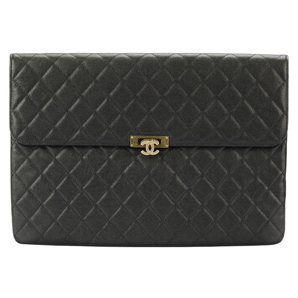 Chanel 2016 Golden Class O-case Large Quilted Caviar Leather Clutch