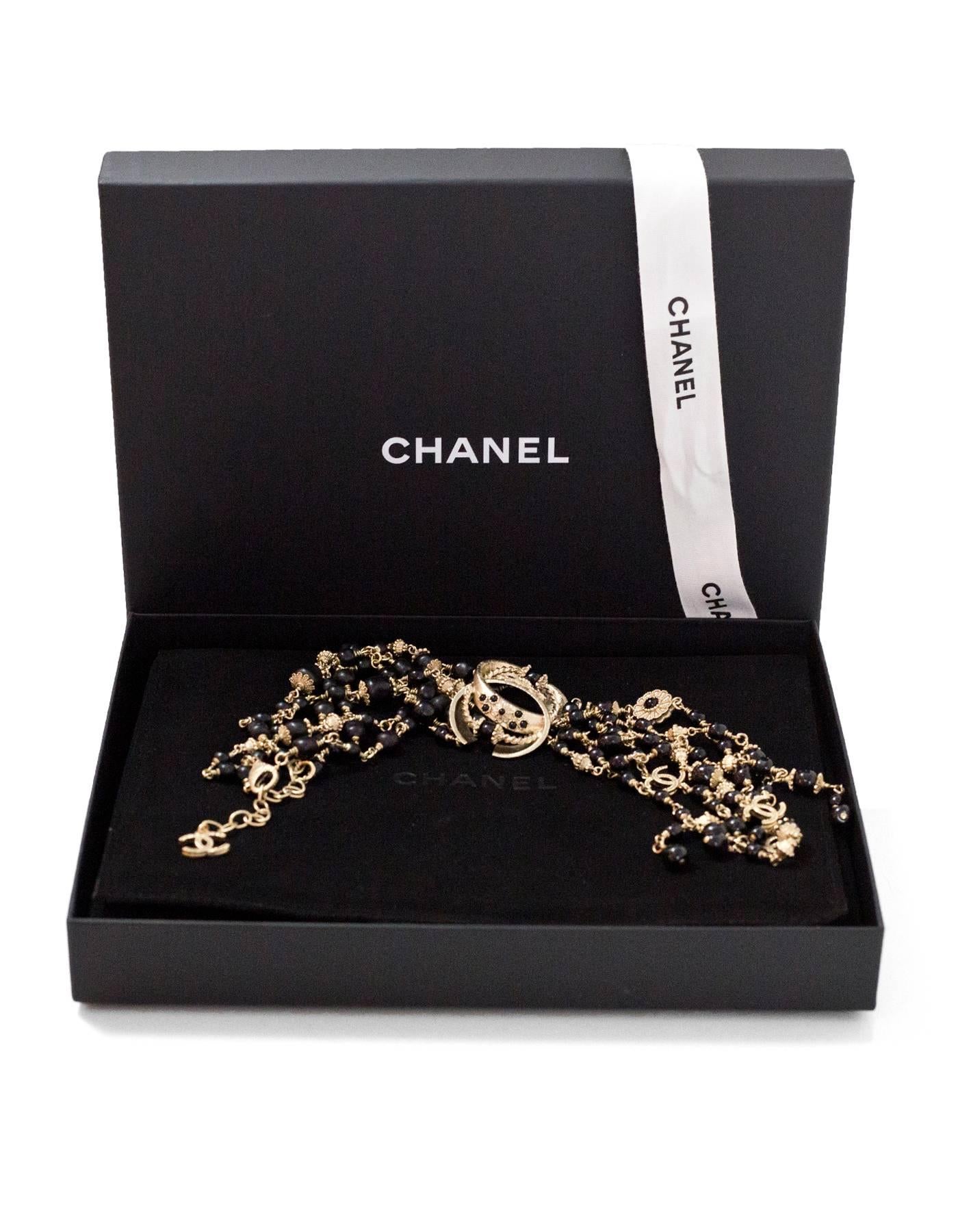 Women's Chanel 2016 Goldtone & Black Beaded Multi-Strand CC Necklace with Box