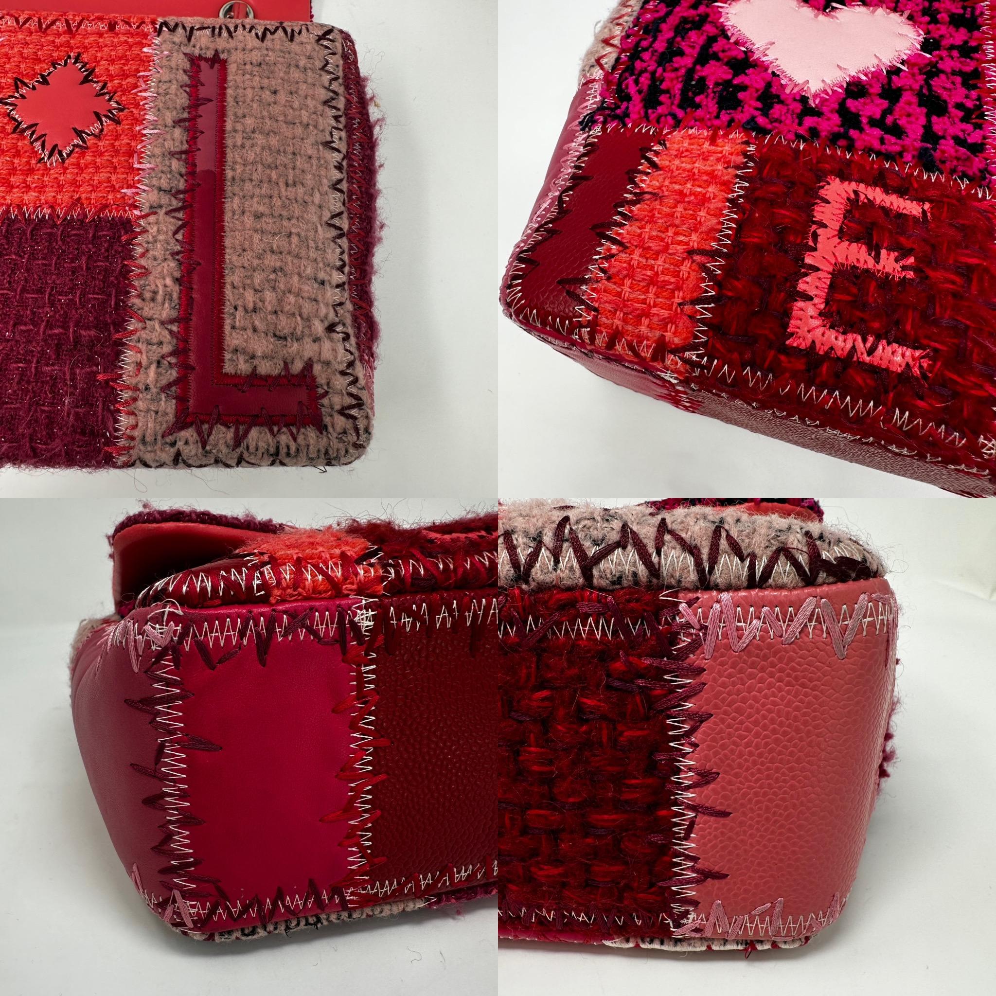 CHANEL 2016 Jumbo Pink Patchwork Tweed & Leather Classic Flap Bag For Sale 8