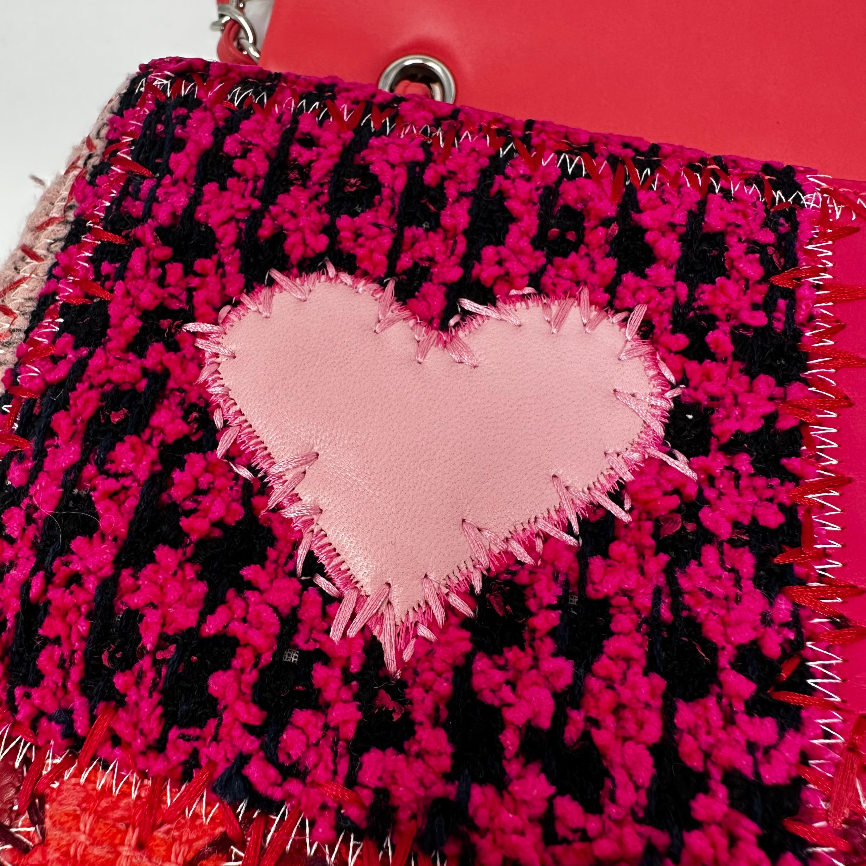 CHANEL 2016 Jumbo Pink Patchwork Tweed & Leather Classic Flap Bag For Sale 11