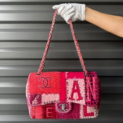 CHANEL 2016 Jumbo Pink Patchwork Tweed & Leder Classic Flap Bag