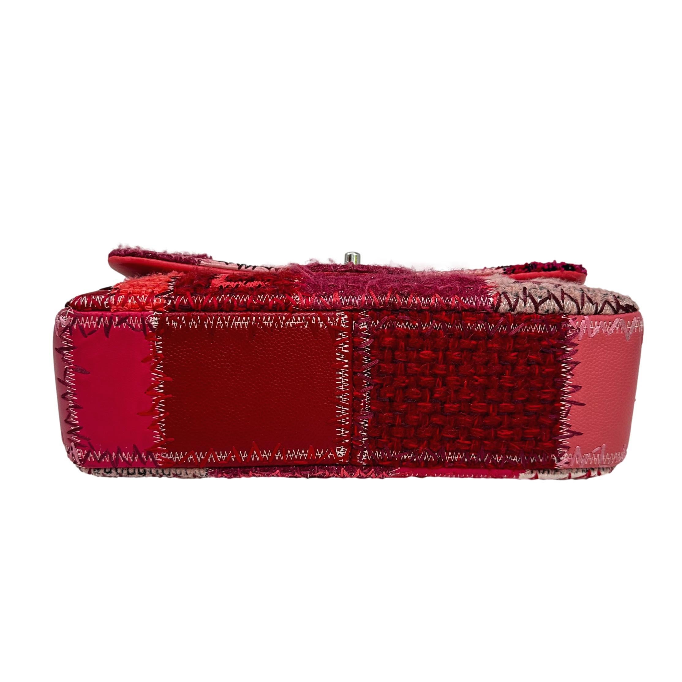 Women's or Men's CHANEL 2016 Jumbo Pink Patchwork Tweed & Leather Classic Flap Bag For Sale