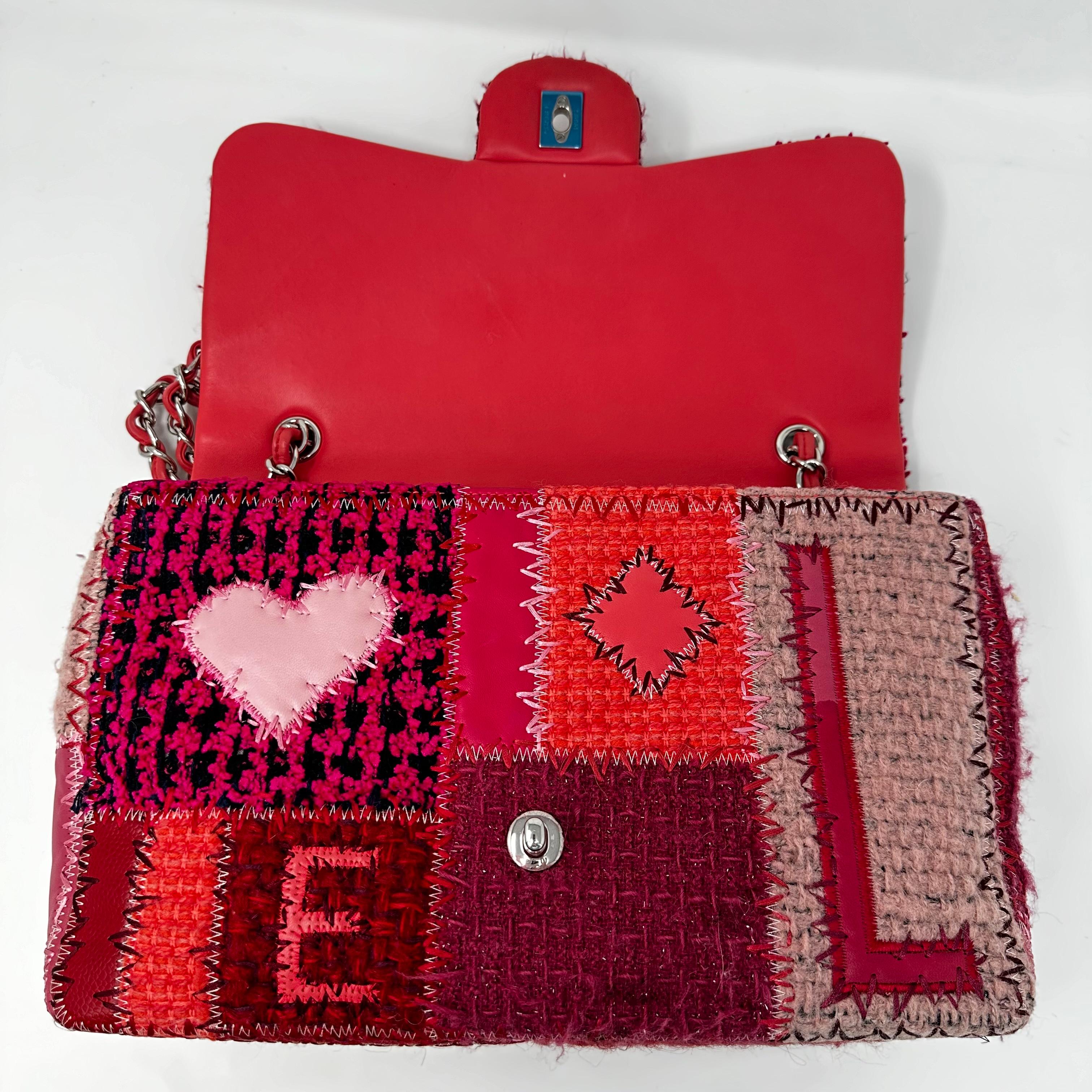 CHANEL 2016 Jumbo Pink Patchwork Tweed & Leather Classic Flap Bag For Sale 1