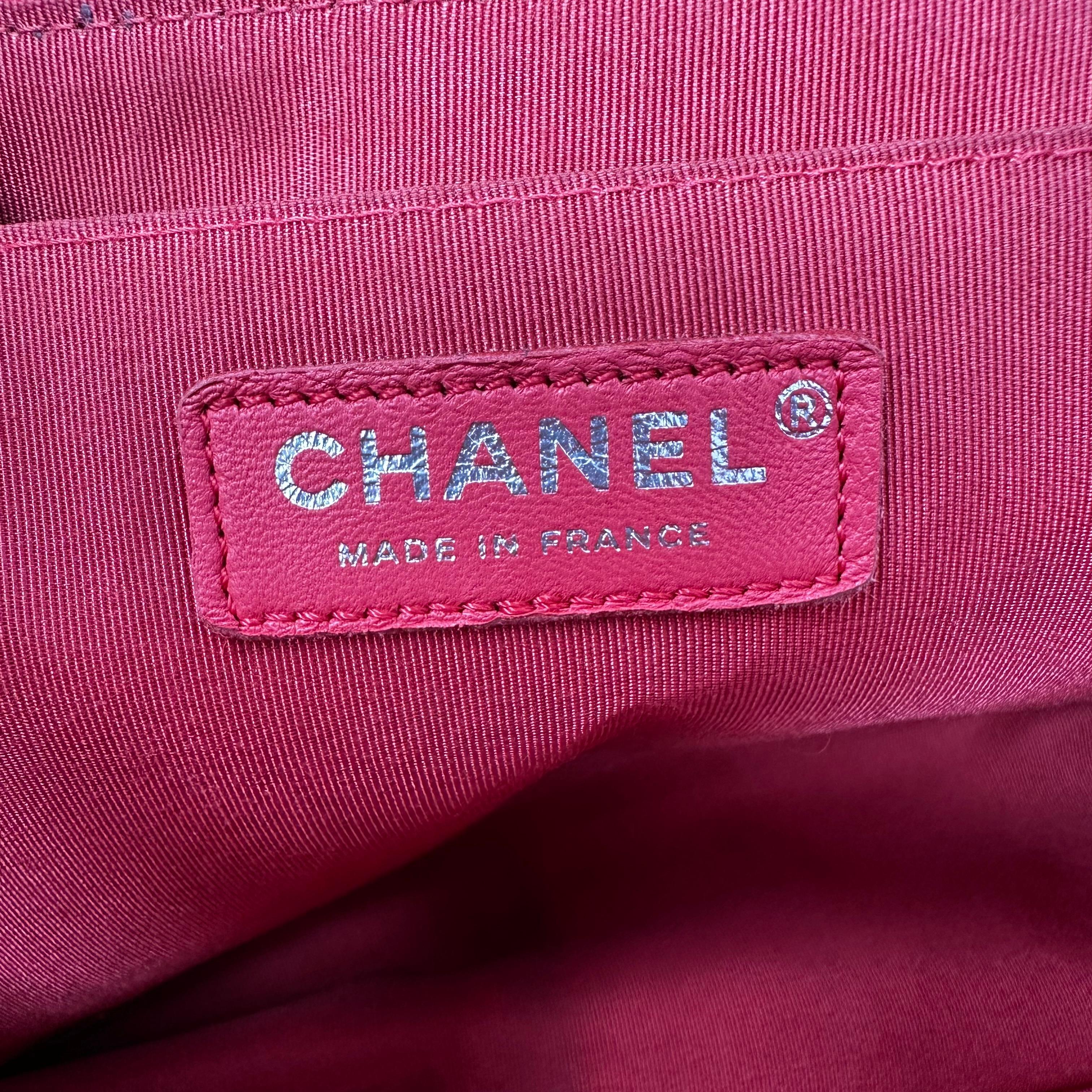 CHANEL 2016 Jumbo Pink Patchwork Tweed & Leather Classic Flap Bag For Sale 5
