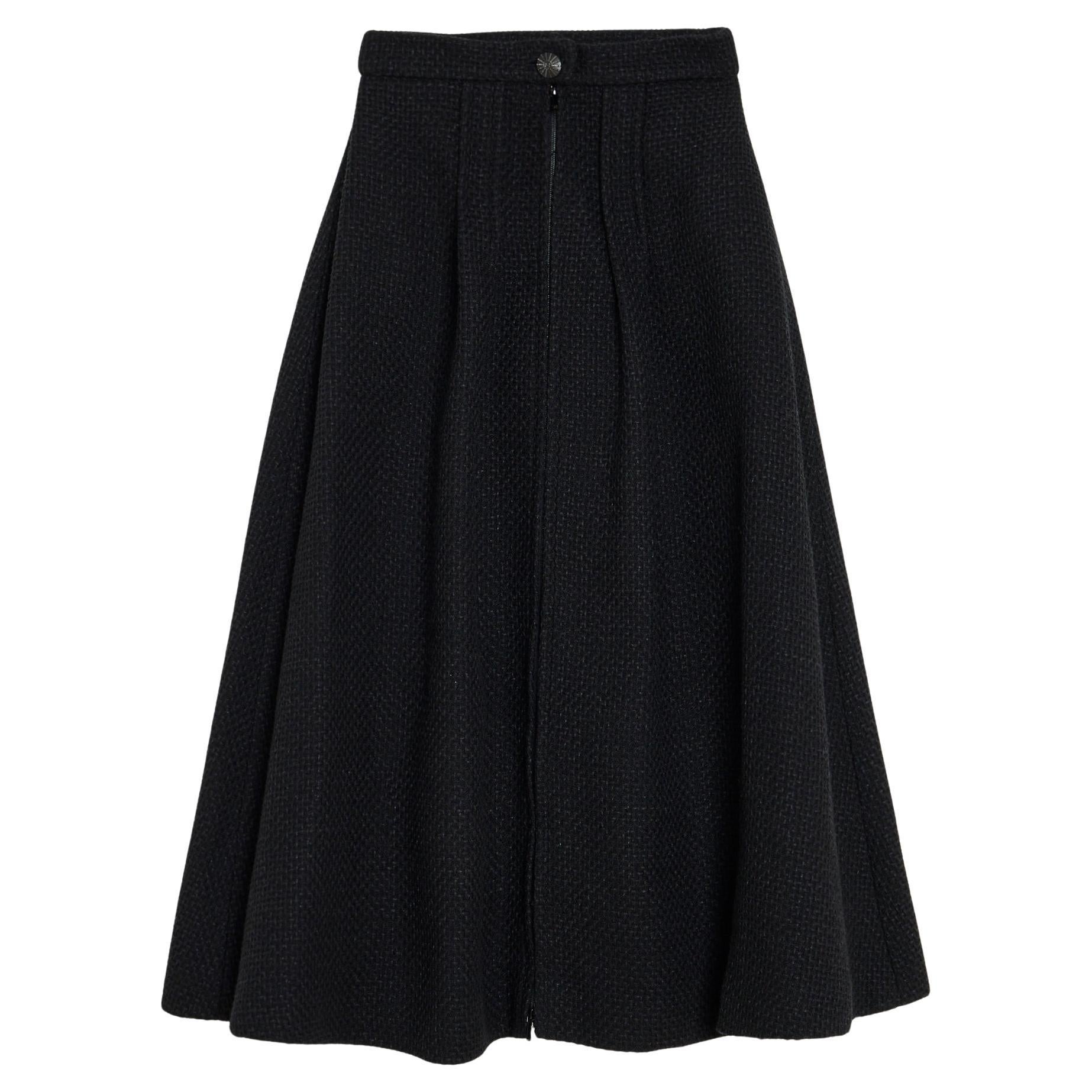 Chanel 2016 Jupe Noir FR36 Metiers d Art Roma Black Tweed long Skirt UK8 US6 en venta