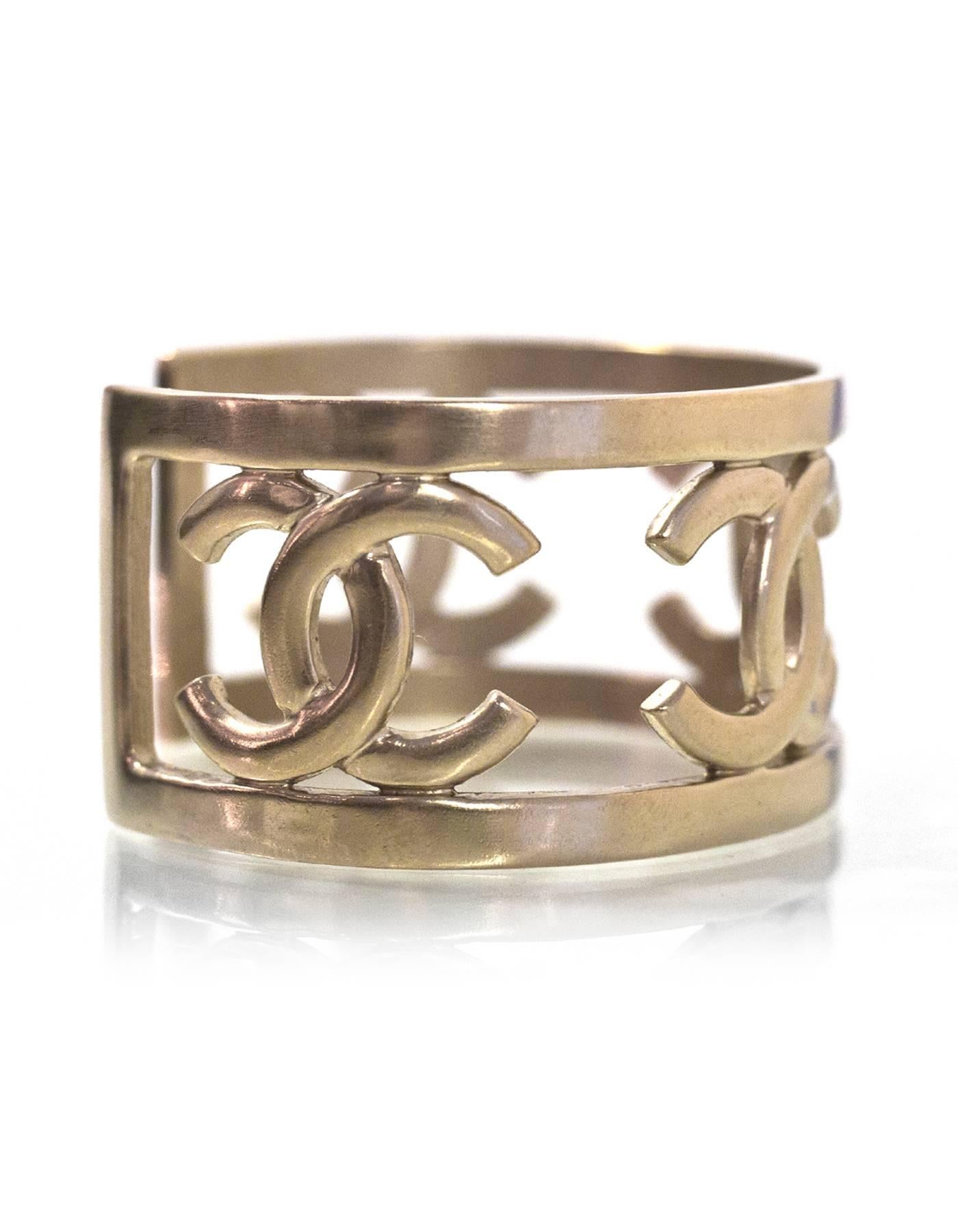Chanel 2016 Light Goldtone CC Cuff Bracelet with Box In Excellent Condition In New York, NY