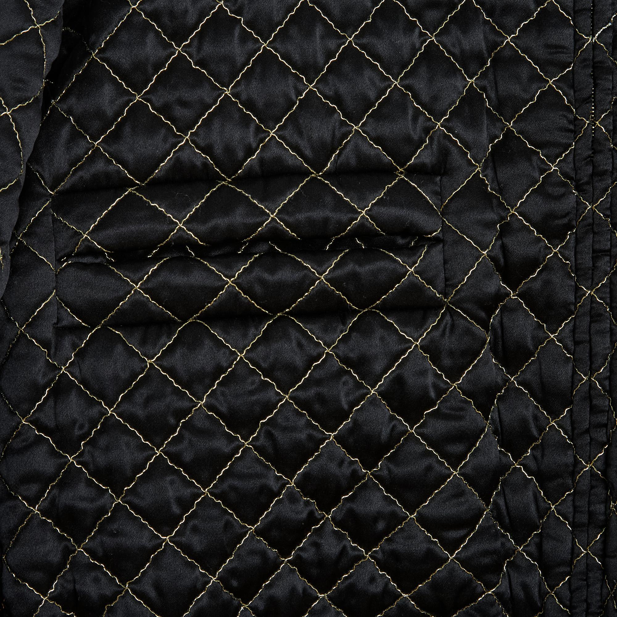 Chanel 2016 Manteau Parka FR40 Black Gold Quilted Silk Coat UK12 US10 For Sale 2