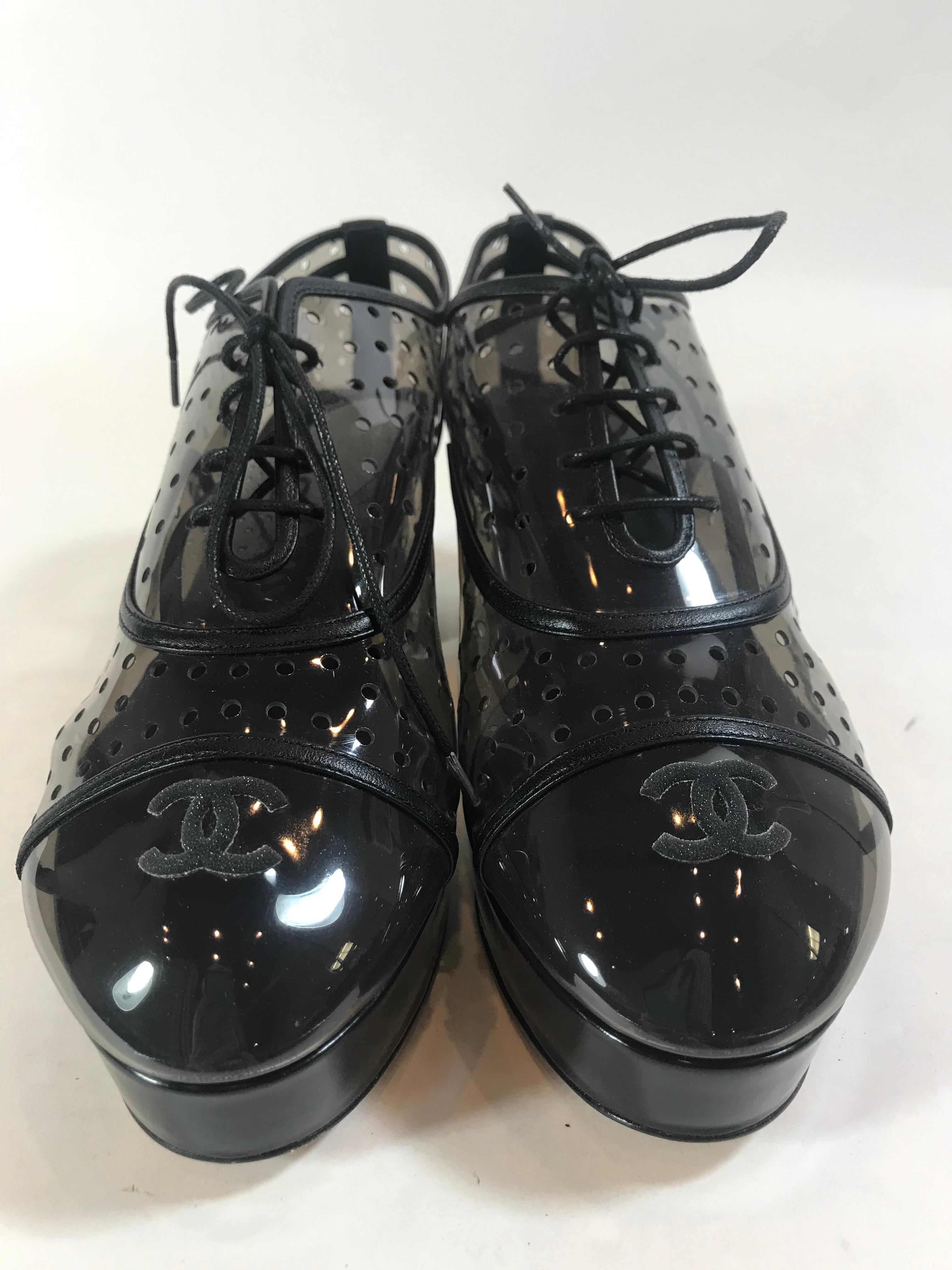 Black Chanel 2016 Perforated PVC Oxfords For Sale