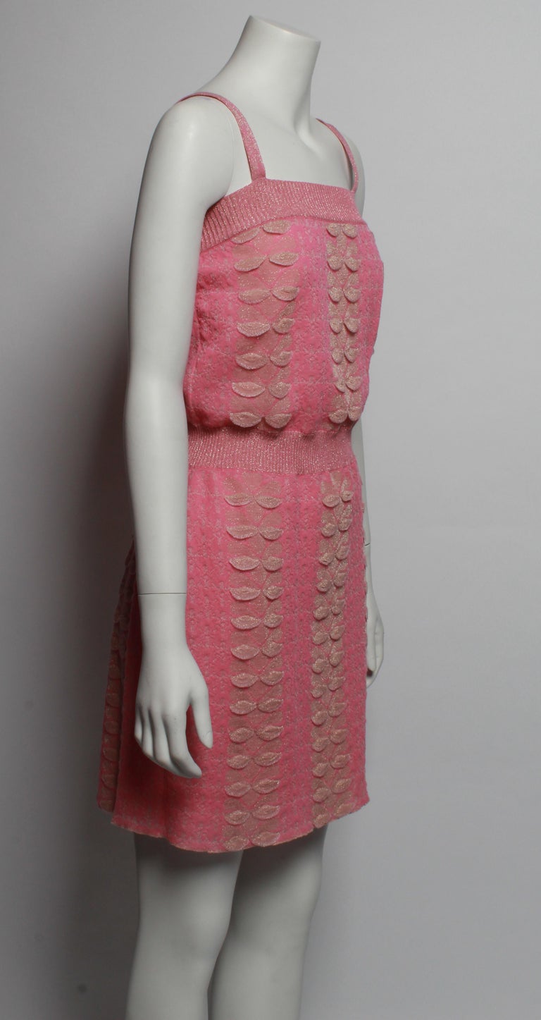 chanel pink knit dress Chanel 2024 Pink Cotton Knit Four Pocket Dress