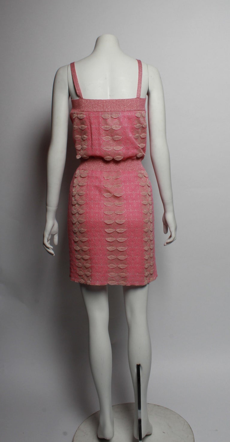CHANEL 2016 Pink and Metallic Knit Mini Dress at 1stDibs