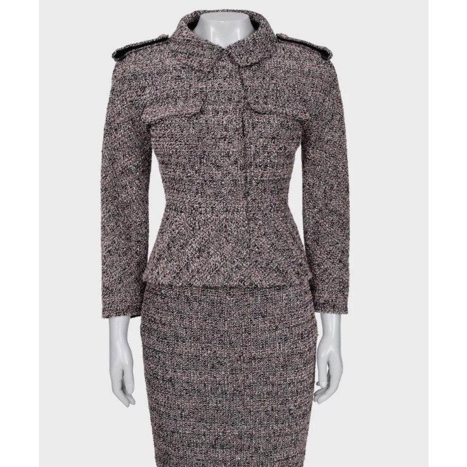 Donna Chanel 2016 Rosa Nero e Argento Bouclé Gonna Giacca Abito FR38 in vendita