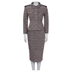 Chanel 2016 Rosa Nero e Argento Bouclé Gonna Giacca Abito FR38