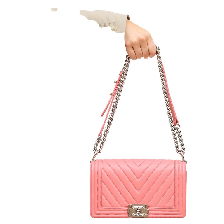 Chanel 2016 Pink Chevron Boy Bag For Sale at 1stDibs