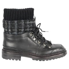 CHANEL Women's Camellia CC Cap Toe Combat Boots Embellished with Leath