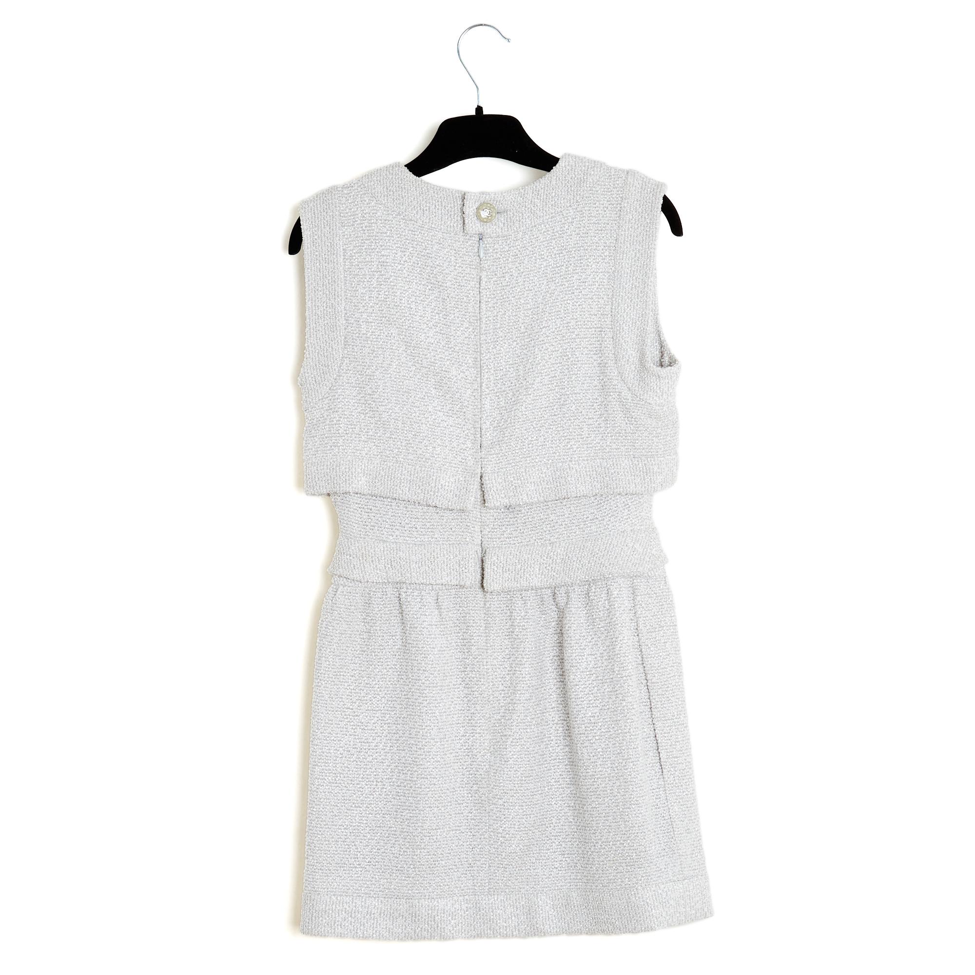 Chanel 2016 Robe FR34 Paris Seoul Gris claro Tweed mini vestido UK6 US4 en venta 1
