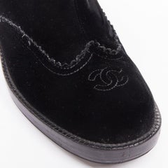 CHANEL 2016 Runway black velvet CC cap toe First Corset laced riding boots EU37