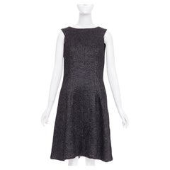 CHANEL 2016 Runway gunmetal glitter black pleated tweed sleeveless dress FR42 L